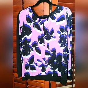 Worthington ColorBlock Purple Blue Black Floral Business Professional Blouse Top